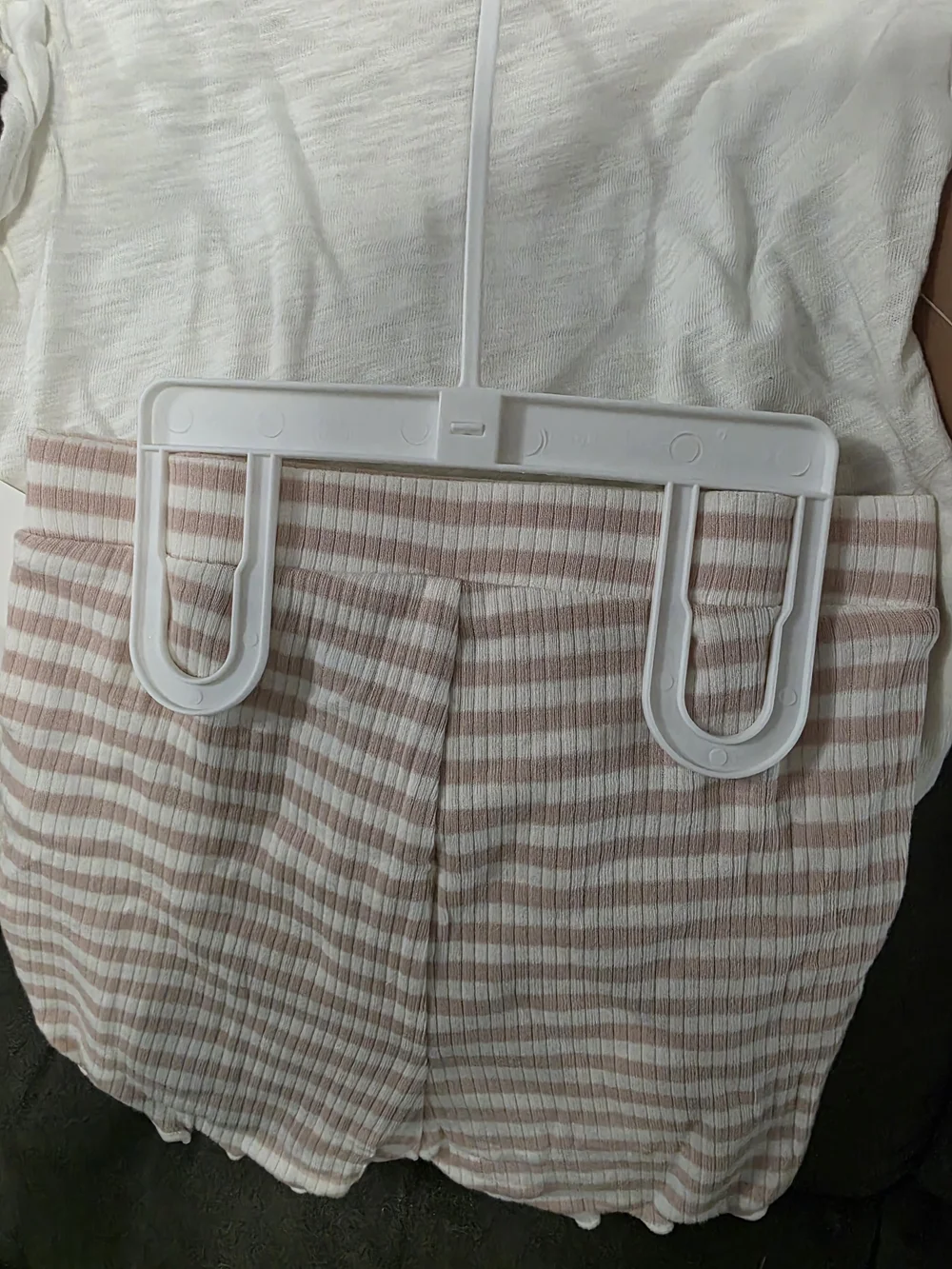 Kids White Puppy Graphic Pajama Set with Pink Striped Shorts